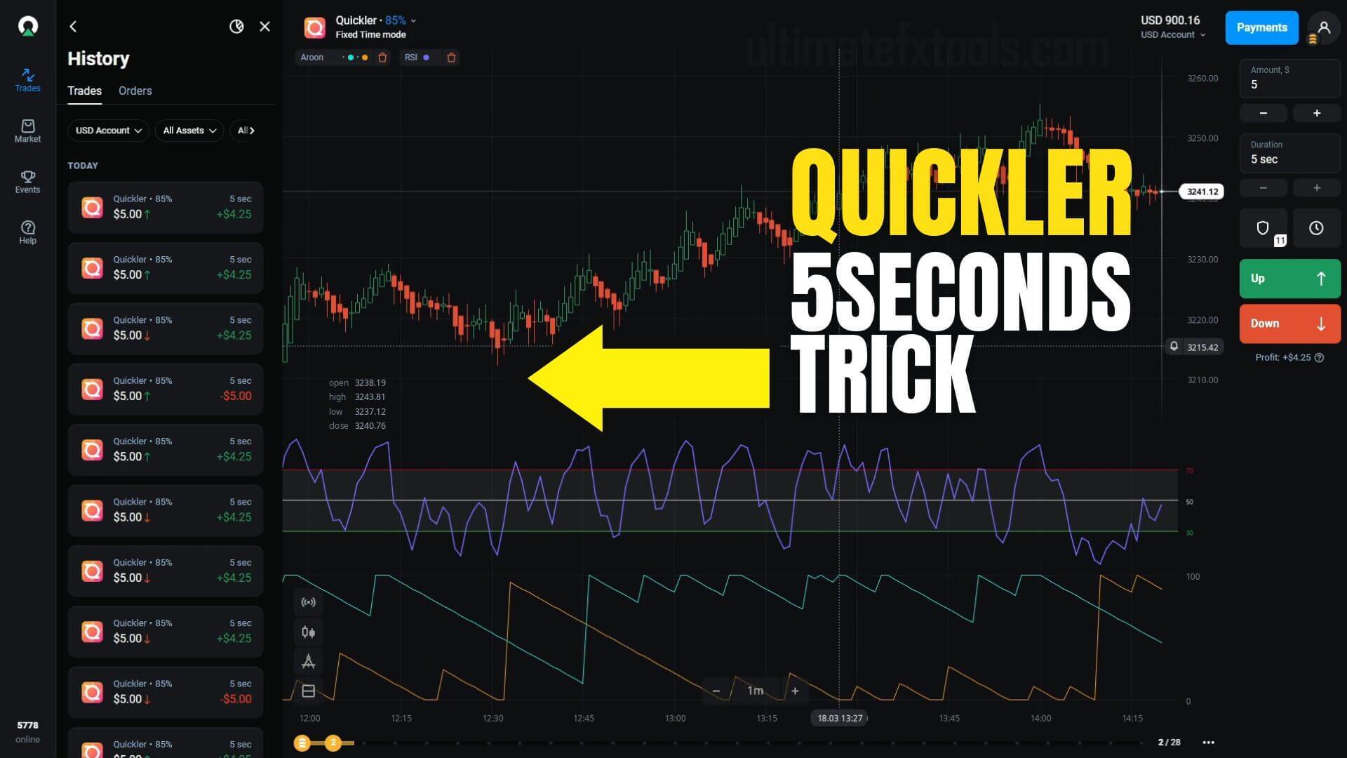Olymp Trade Quickler Trading - Aroon and RSI