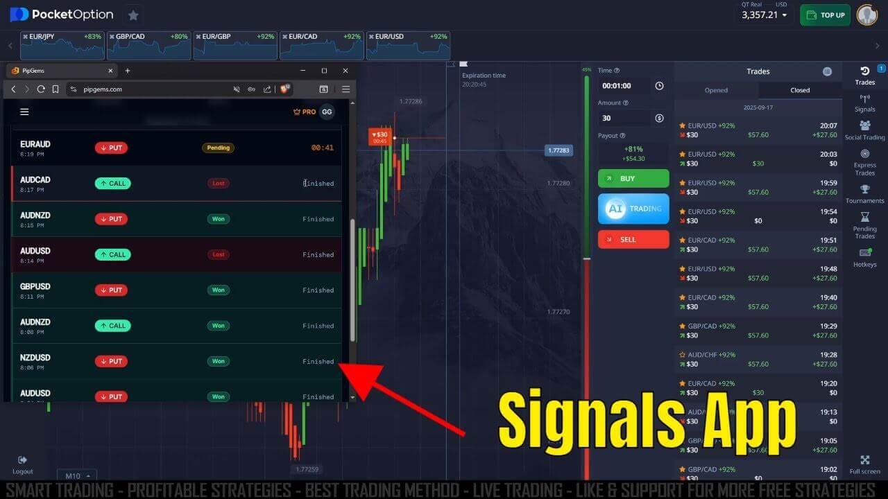 Pocket Option using 1 Minute Signals App 2025