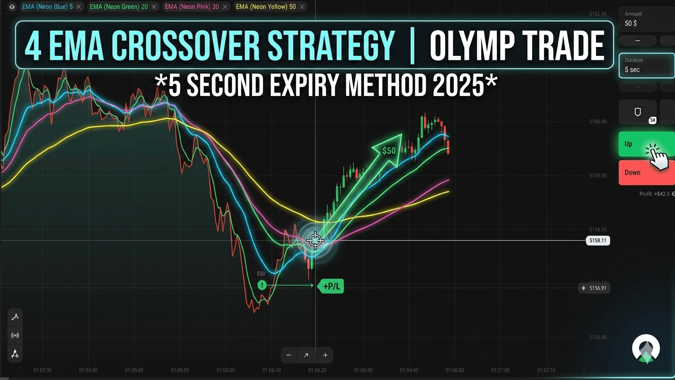 4 EMA Crossover Strategy Olymp Trade 5 Second Expiry Method